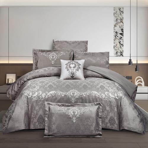 مفرش صيفي مزدوج جاكار مطرز 7 قطع - نيرفانا - رمادي