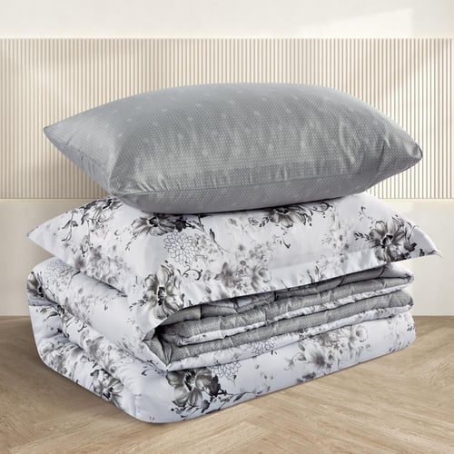 مفرش صيفي مفرد ونص 4 قطع - اديلين - رمادي ثلجي - ر...
