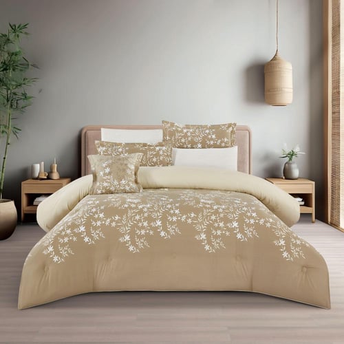 مفرش قطن صيفي مقاس كوين 8 قطع - نوفارين - بيج غامق...