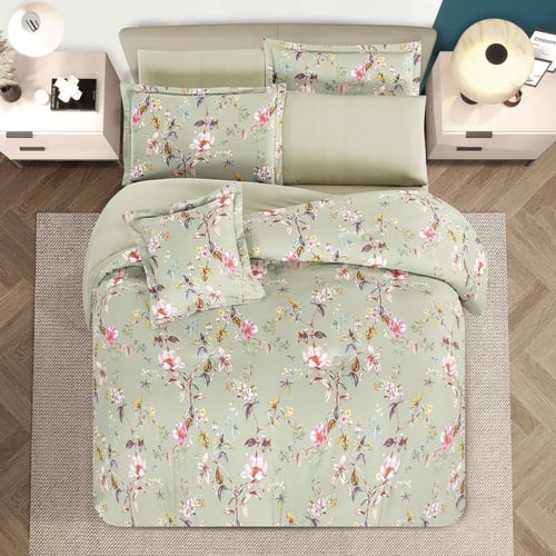 مفرش قطن صيفي مقاس كوين 8 قطع - فيوليتا - اخضر - ب...