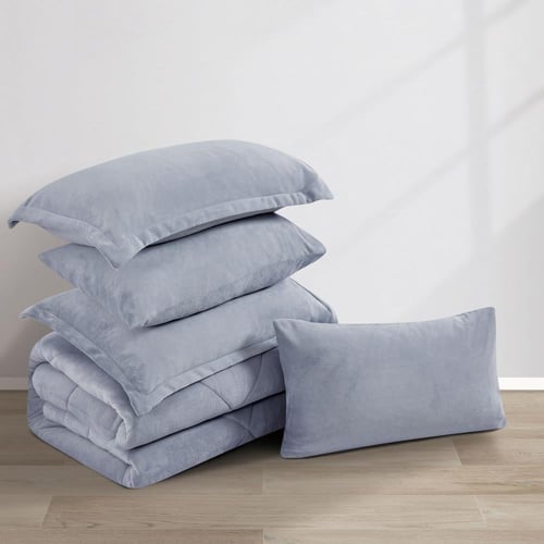 مفرش شتوي مزدوج مخمل فرو 6 قطع - جوانا -رصاصي