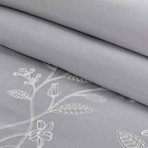 مفرش صيفي مزدوج مطرز فاخر 8 قطع - ايزابيلا - رمادي