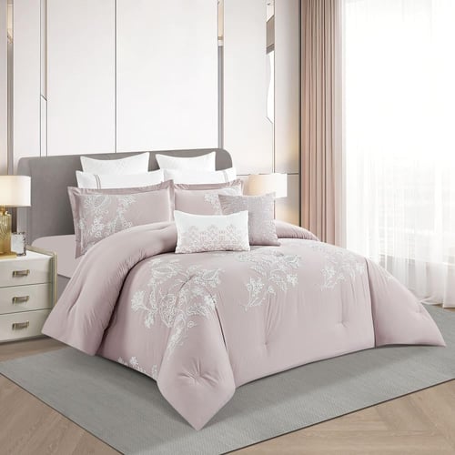 مفرش صيفي مزدوج مطرز فاخر 12 قطعة - ليوني - بيج ما...