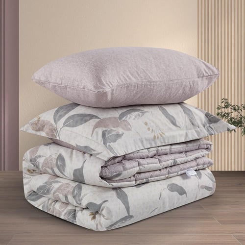 مفرش صيفي مفرد ونص 4 قطع - ليتون - كريمي - رمادي ف...