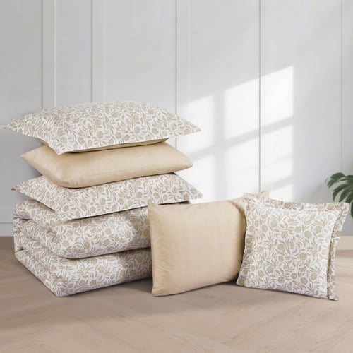 مفرش قطن صيفي مزدوج 8 قطع - زافيرا - كريمي - بيج