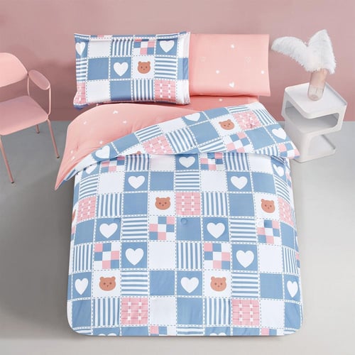 مفرش قطن صيفي مفرد ونص 4 قطع - فاليريا -ازرق - ورد...