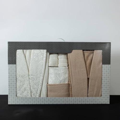 طقم رواب حمام 10 قطع قطن - تاليا - بيج - سكري