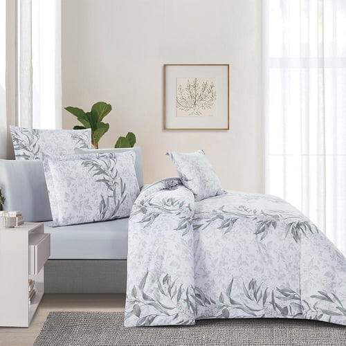 مفرش صيفي مقاس كوين وجهين ٧ قطع - ويلز - ابيض - رص...