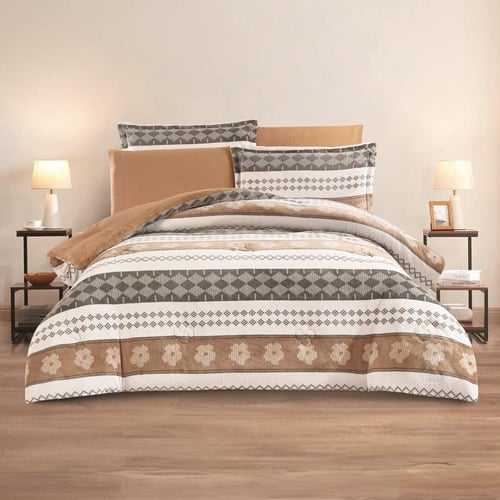 مفرش شتوي مخمل مفرد ونص 4 قطع - تالورا - أبيض - بن...