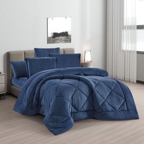 مفرش شتوي مزدوج مخمل فرو 6 قطع - جوانا -كحلي