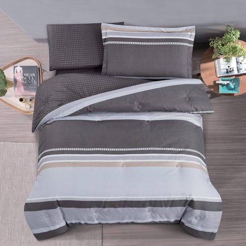 مفرش صيفي مفرد ونص 4 قطع - ليتون -رمادي غامق - رصا...