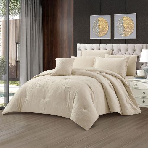 مفرش صيفي مزدوج جاكار 7 قطع - امالثيا - لونه بيج