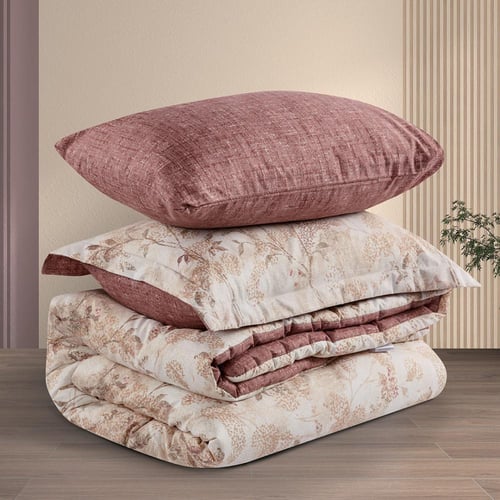 مفرش صيفي مفرد ونص 4 قطع - ليتون - بيج - لحمي غامق