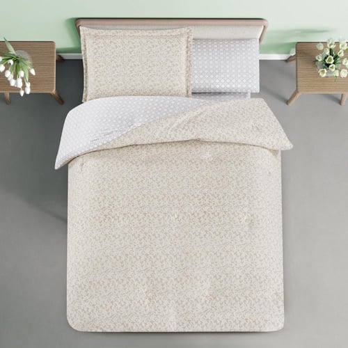 مفرش قطن صيفي مفرد ونص ٤ قطع - نولين - بيج - ابيض