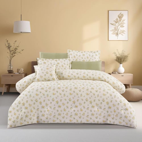 مفرش قطن صيفي مفرد ونص ٤ قطع - نولين -كريمي - اخضر