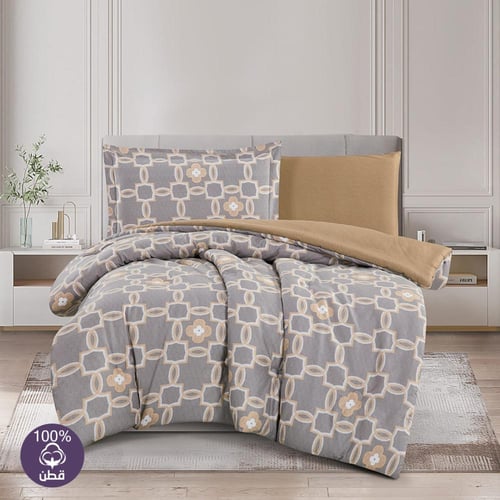 مفرش قطن صيفي مفرد ونص 4 قطع - فاليريا - رمادي - ب...