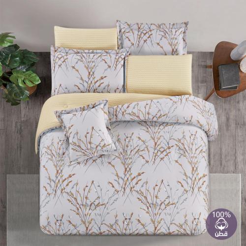 مفرش قطن صيفي مزدوج 8 قطع - افاليون -رصاصي - اصفر