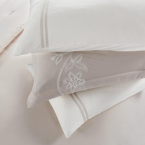 مفرش صيفي مفرد ونص مطرز فاخر 6 قطع - رينا - بيج فا...