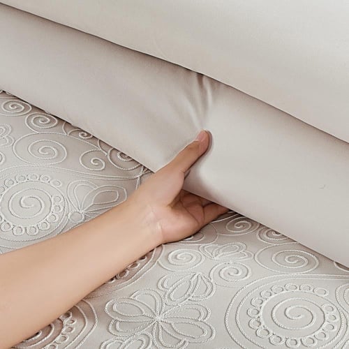 مفرش صيفي مزدوج مطرز فاخر 12 قطعة - سينيا - بيج فا...