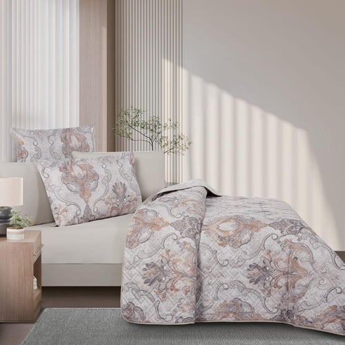 مفرش صيفي مزدوج حشوة مضغوطه 6 قطع - لونيا - بيج