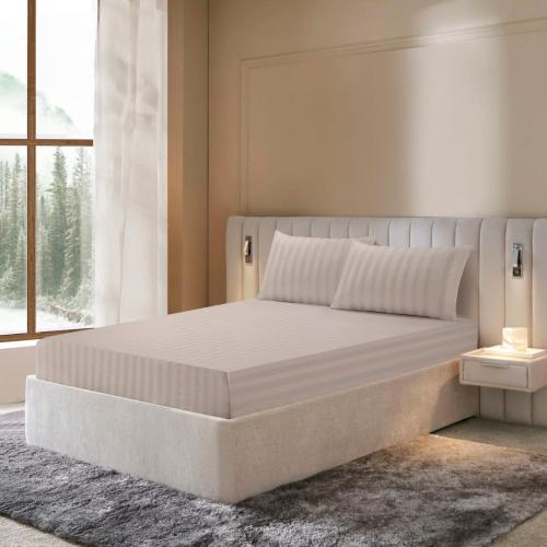 طقم شرشف قطن مزدوج مغاط - 3 قطع - بيج