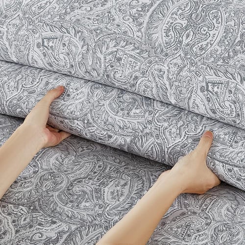 مفرش قطن صيفي مزدوج 8 قطع - افاليون -رصاصي فاتح -...