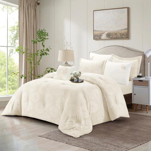 مفرش صيفي مزدوج جاكار 7 قطع - ايروكسا -كريمي