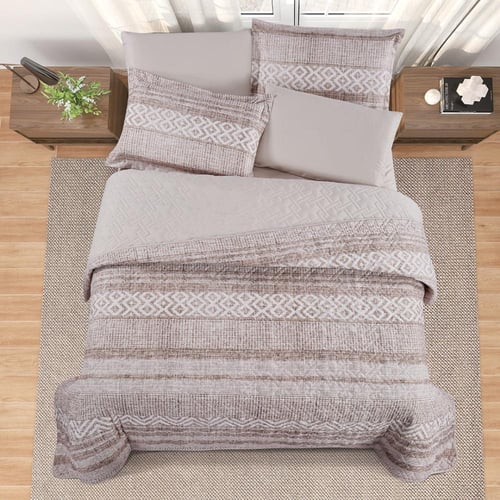 مفرش صيفي مزدوج حشوة مضغوطه 6 قطع لونيا- بيج غامق...