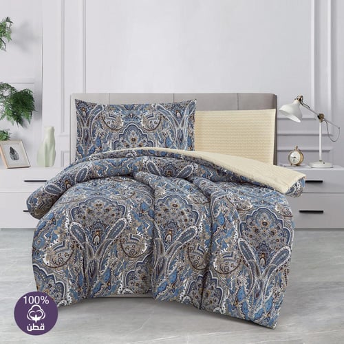 مفرش قطن صيفي مفرد ونص 4 قطع - فاليريا - ازرق غامق...