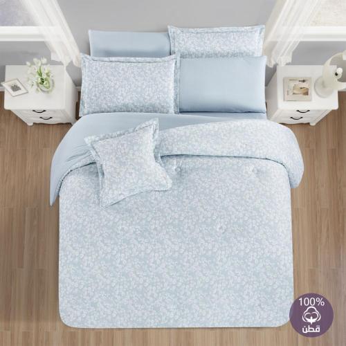 مفرش قطن صيفي مزدوج 8 قطع - زافيرا - ازرق ضبابي -...