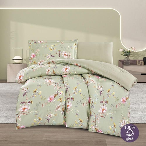 مفرش قطن صيفي مفرد ونص 4 قطع - فاليريا - اخضر - بي...