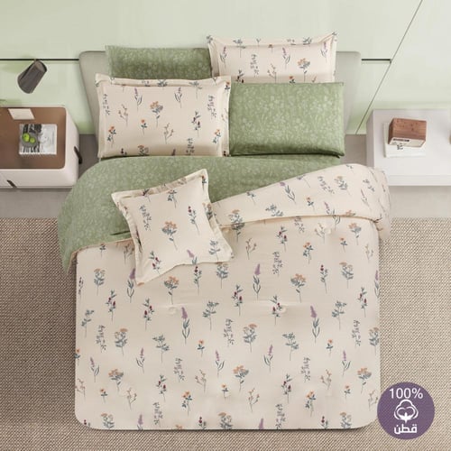 مفرش قطن صيفي مقاس كوين 8 قطع - نوفارين -بيج - اخض...