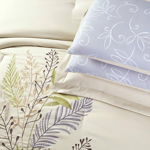 مفرش صيفي مزدوج مطرز فاخر 7 قطع - بروتي - بيج فاتح