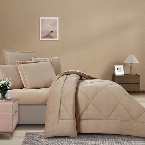 مفرش شتوي مخمل فرو مفرد ونص 4 قطع - ميرولينا - بيج