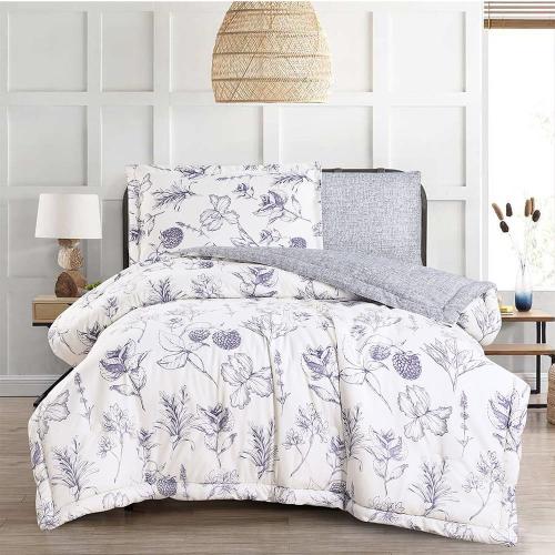 مفرش صيفي مفرد ونص 4 قطع - ليتون - كريمي - رمادي