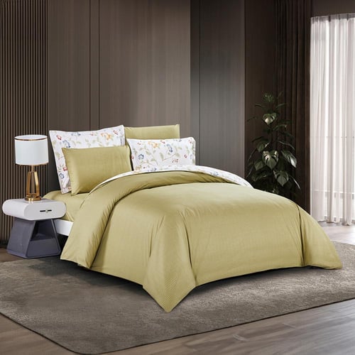 مفرش قطن صيفي مزدوج 6 قطع - نوفيلا -ابيض - اخضر غا...