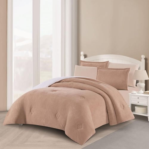 مفرش شتوي مخمل فرو محفور مفرد ونص 4 قطع - موريل -...