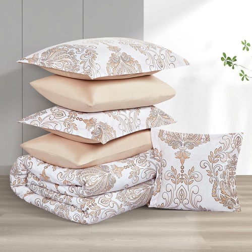 مفرش صيفي مفرد ونص وجهين 4 قطع - سيلون -ابيض - بيج