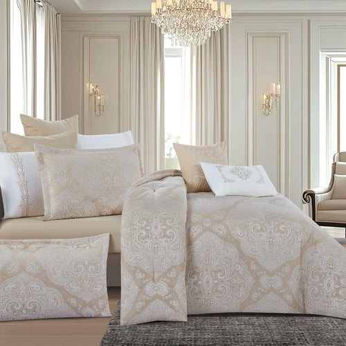 مفرش صيفي فاخر مزدوج جاكار مطرز 12 قطعة – لوتشيني...