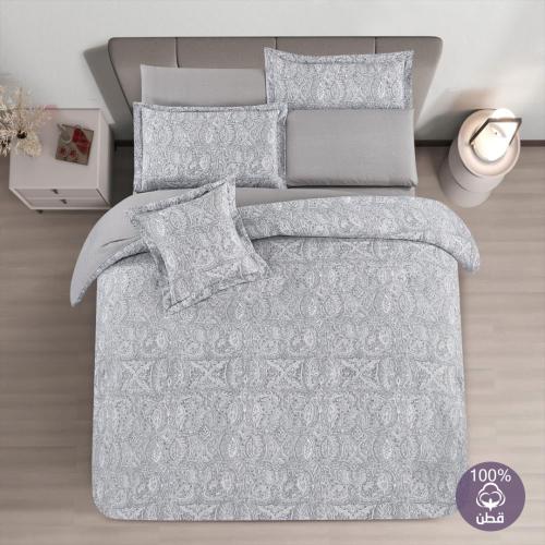 مفرش قطن صيفي مزدوج 8 قطع - افاليون -رصاصي فاتح -...