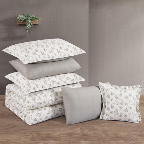 مفرش قطن صيفي مزدوج 8 قطع - زافيرا -كريمي - رمادي