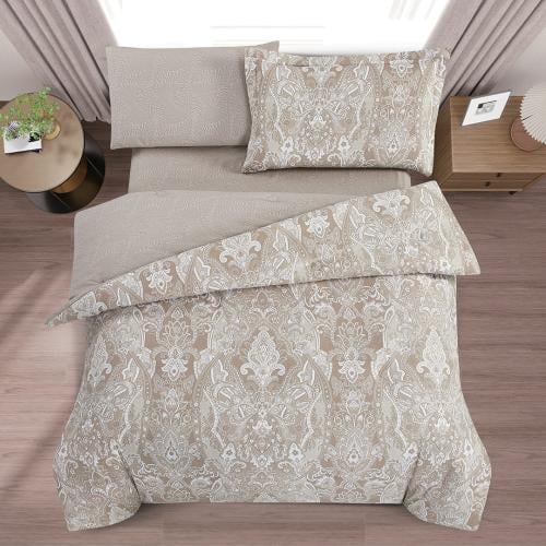 مفرش قطن صيفي مفرد ونص 4 قطع - فاليريا - بيج غامق