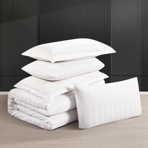 مفرش فندقي مفرد ونص 4 قطع - سليب - ابيض