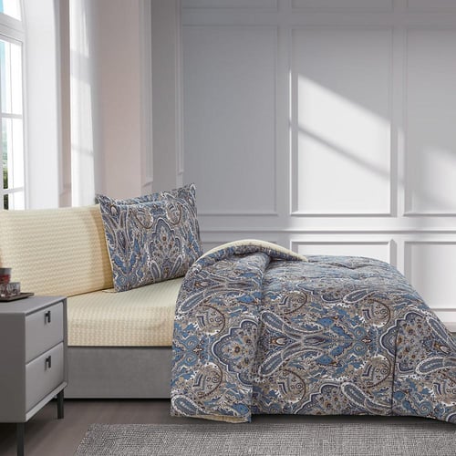 مفرش قطن صيفي مفرد ونص 4 قطع - فاليريا - ازرق غامق...