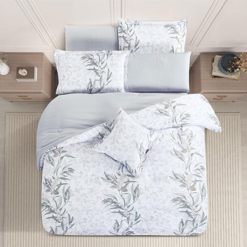 مفرش صيفي مفرد ونص وجهين 4 قطع - سيلون - ابيض - رص...