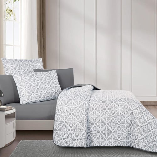 مفرش صيفي مزدوج حشوة مضغوطه 6 قطع - لونيا - ابيض -...