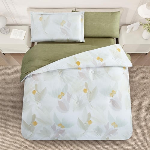 مفرش صيفي مفرد ونص 4 قطع - ليتون -كريمي- زيتي