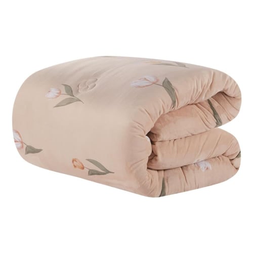 مفرش شتوي مخمل مقاس كوين 6 قطع - اودري - بيج