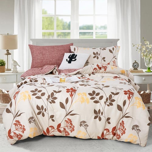 مفرش صيفي مفرد ونص 4 قطع - ليتون - كريمي - لحمي