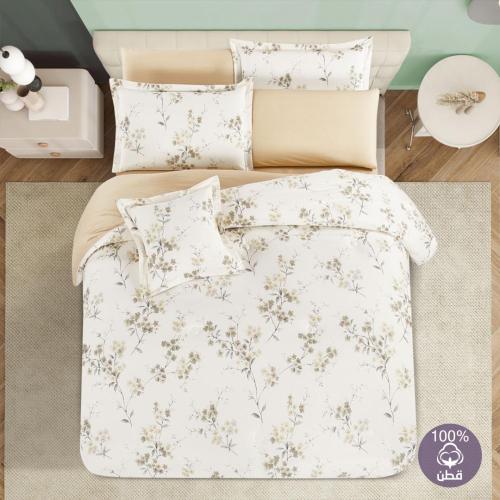 مفرش قطن صيفي مزدوج 8 قطع - زافيرا -سكري - بيج